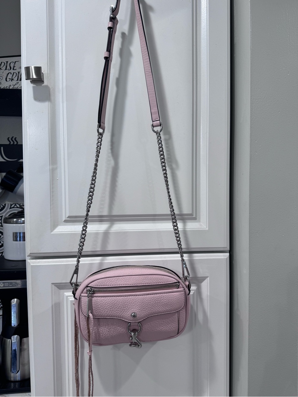 🌸Rebecca Minkoff Mini MAC Blush Pink Pebbled Leather Crossbody Bag Silver - Picture 10 of 14